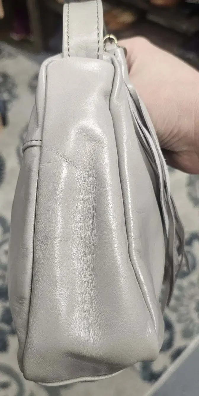 HOBO International Kole Leather Shoulder Bag-Driftwood Gray Minimalist NWOT